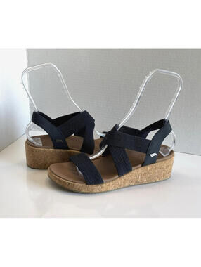 Skechers Arch Fit Beverlee Love Stays Straps Sandals Women's 10 Navy Cork Wedge